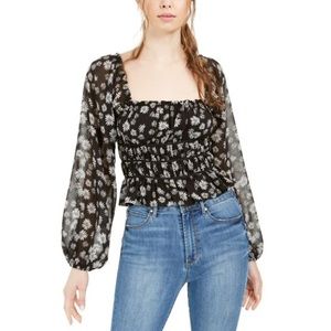 Leyden Off-The-Shoulder Smocked Crop Top Black Daisy Size XL
